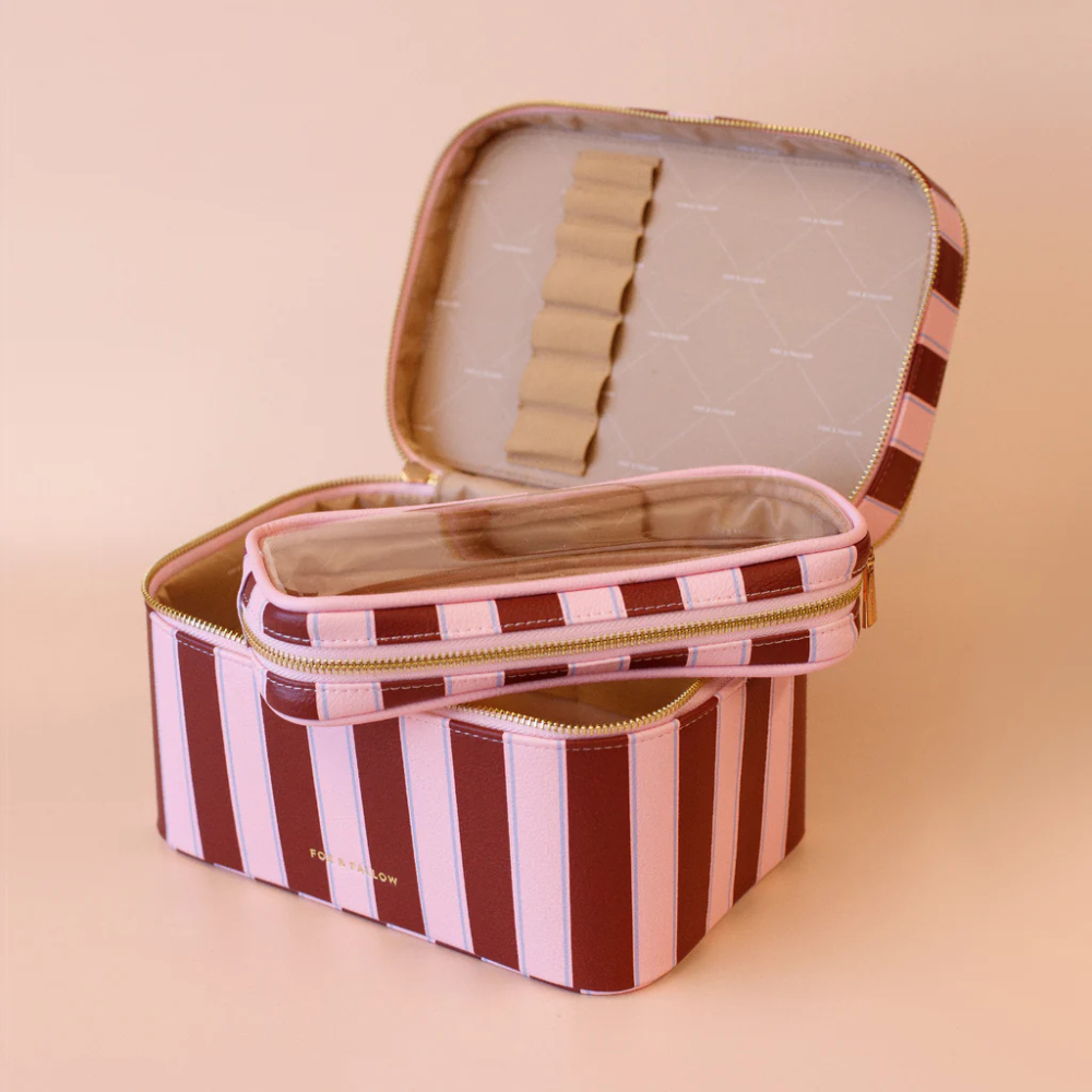 Fox & Fallow Vanity Case Burgundy Stripe Open | Merchants Homewares