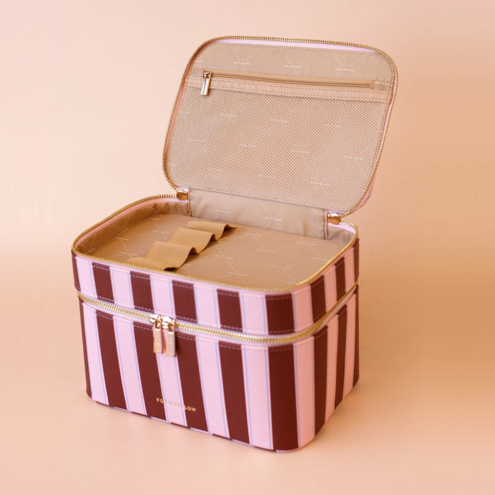 Fox & Fallow Vanity Case Burgundy Stripe Open | Merchants Homewares