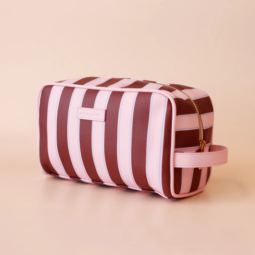 Fox & Fallow Wash Bag Burgundy Stripe | Merchants Homewares