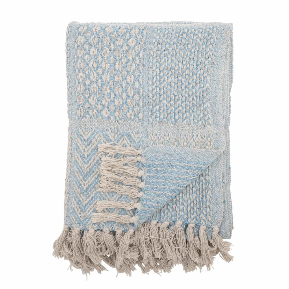 French Bazaar Bloomingville Rodion Throw Blue Recycled Cotton | Merchants Homewares