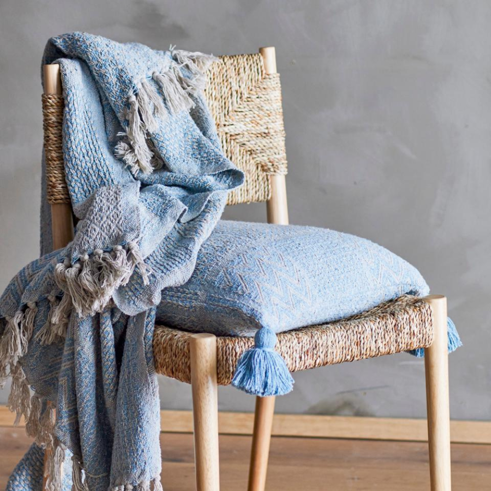 French Bazaar Bloomingville Rodion Throw Blue Recycled Cotton Lifestyle | Merchants Homewares
