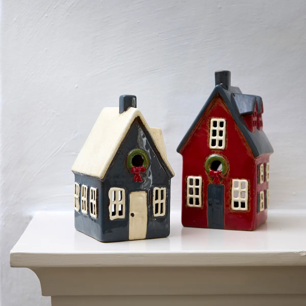 French Country Collection Alsace Tea Light Cottage Red With Wreath Lifestyle | Merchants Homewares