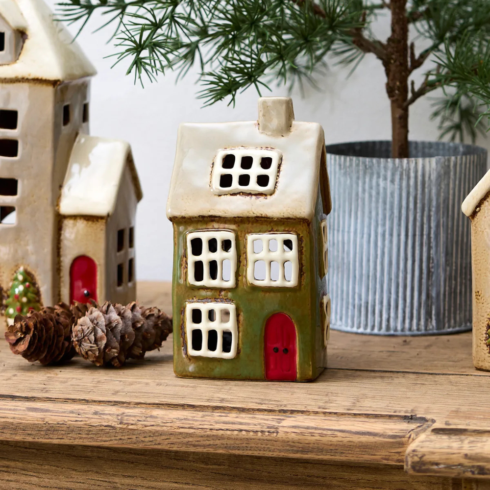 French Country Collection Alsace Tea Light House Christmas Green Lifestyle | Merchants Homewares