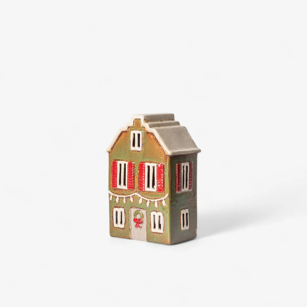 French Country Collection Alsace Tea Light House Christmas Green With Shutters | Merchants Homewares