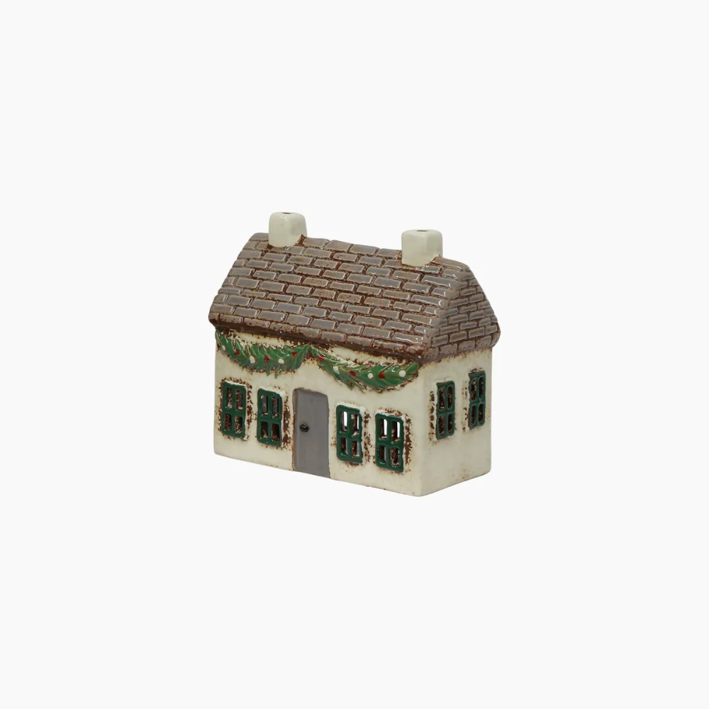 French Country Collection Christmas Tea Light Cottage With Swag | Merchants Homewares