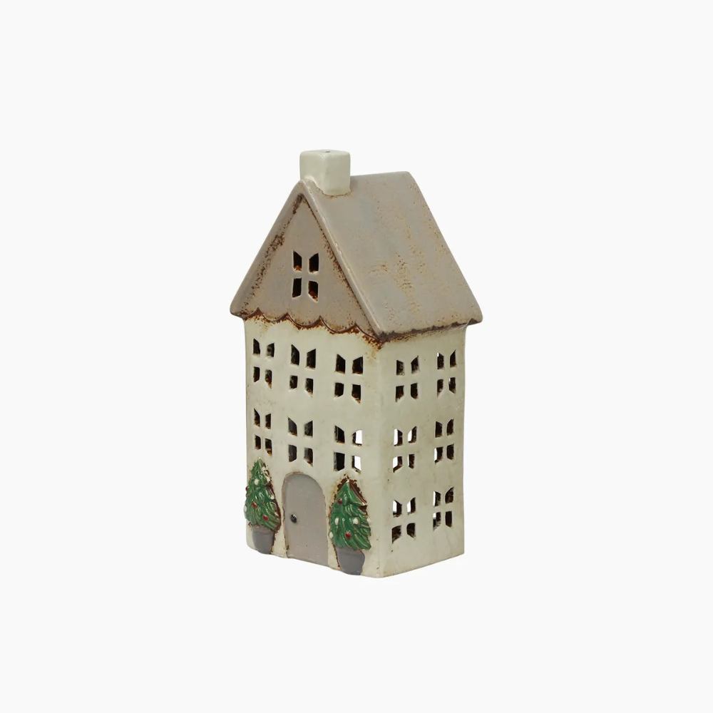 French Country Collection Christmas Tea Light House Stone With Pots Medium | Merchants Homewares