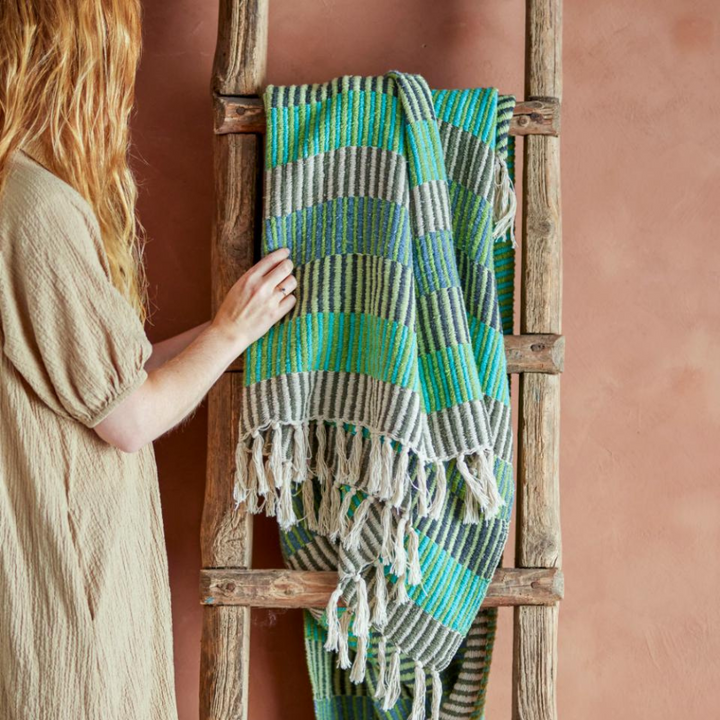 French Bazaar Bloomingville Isnel Throw Blue Recycled Cotton | Merchants Homewares