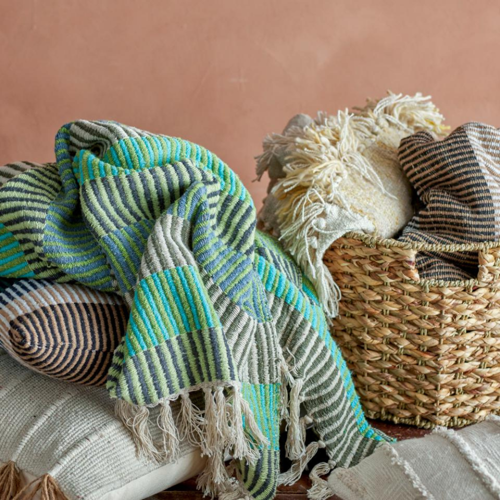French Bazaar Bloomingville Isnel Throw Blue Recycled Cotton | Merchants Homewares
