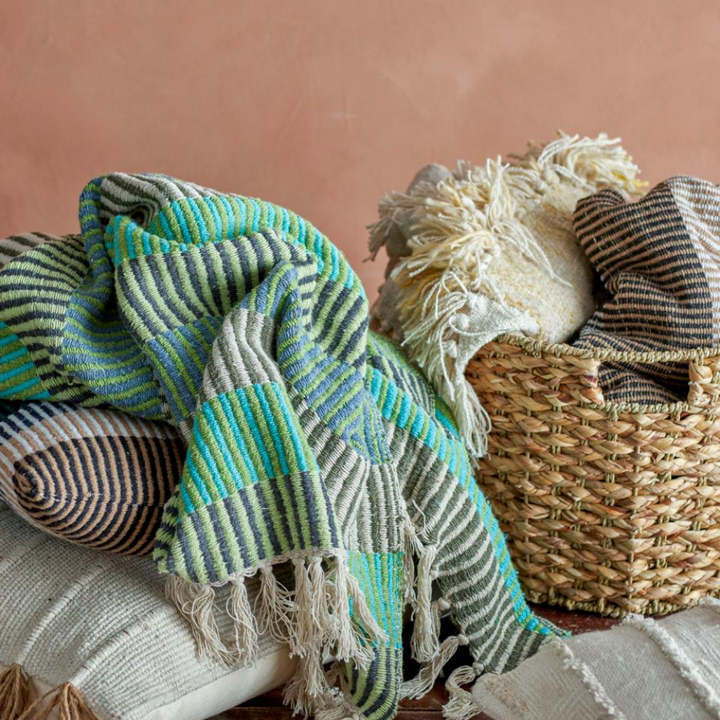 French Bazaar Bloomingville Isnel Throw Blue Recycled Cotton | Merchants Homewares