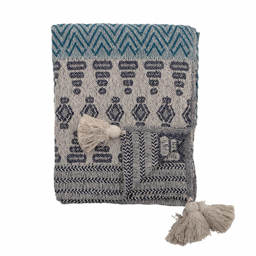 French Bazaar Bloomingville Milas Throw Blue Recycled Cotton | Merchants Homewares