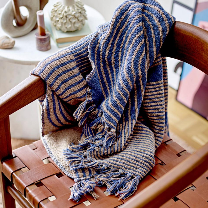 French Bazaar Bloomingville Tiffanie Throw Blue Recycled Cotton | Merchants Homewares