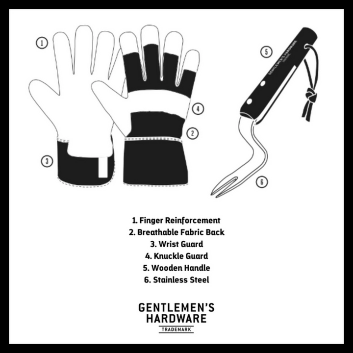 Gentlemen's Hardware Gloves & Root Lifter Diagram | Merchants Homewares