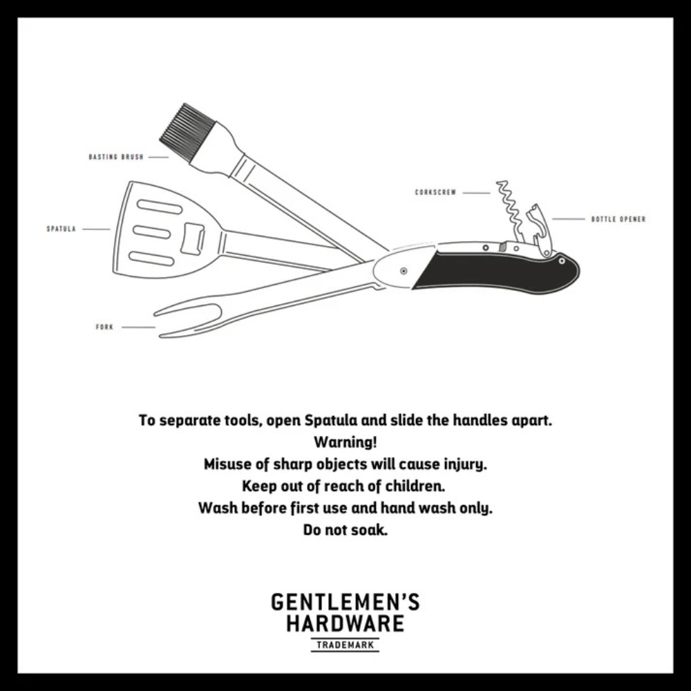 Gentlemen's Hardware BBQ Multi-Tool Diagram | Merchants Homewares