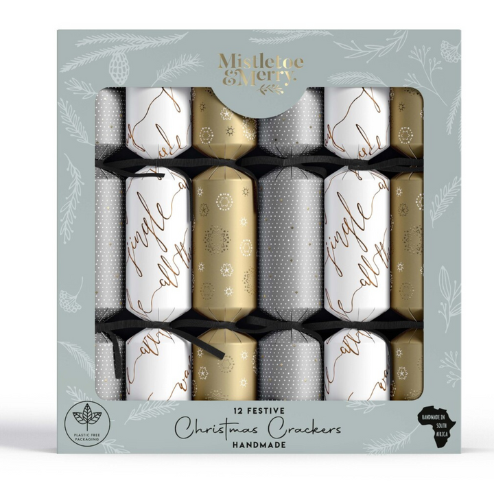 Gourmet Brands Mistletoe & Merry Festive 12s - Metallics Jingle All The Way Crackers (12) Merchant Homewares