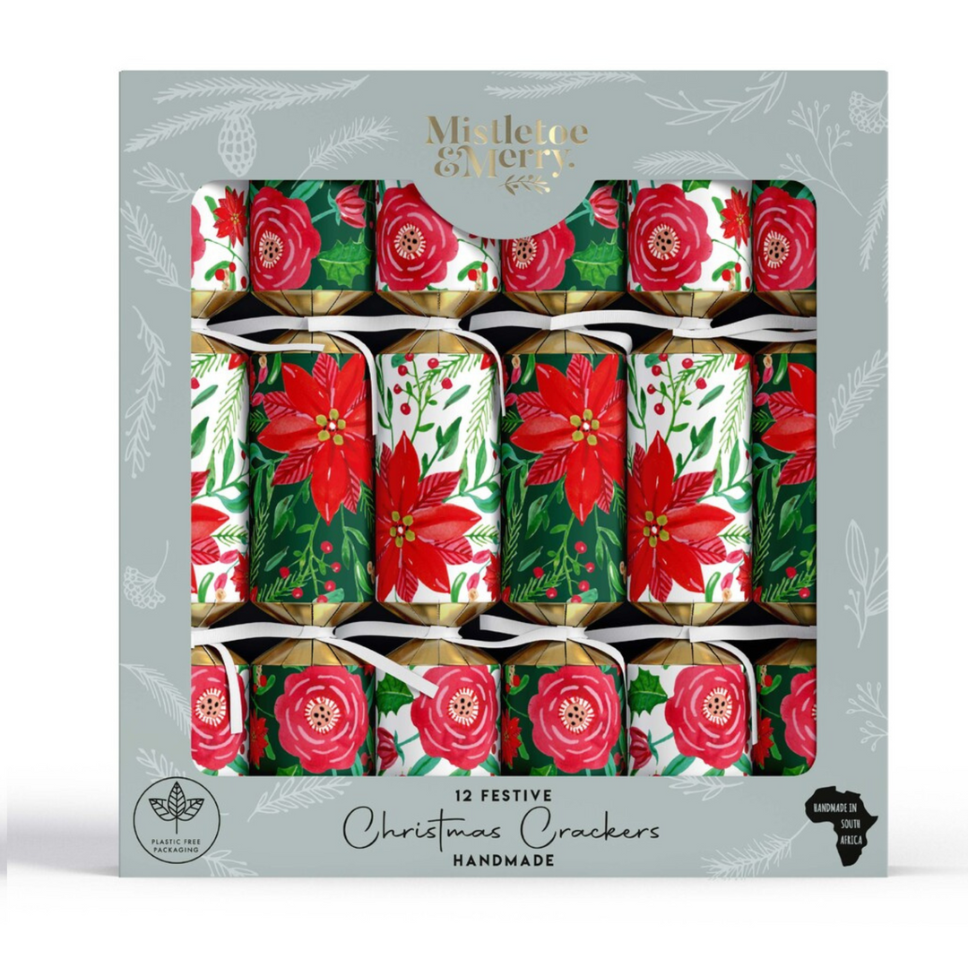 Gourmet Brands Mistletoe & Merry Festive 12s - Traditional Poinsettia Crackers (12) Merchant Homewares