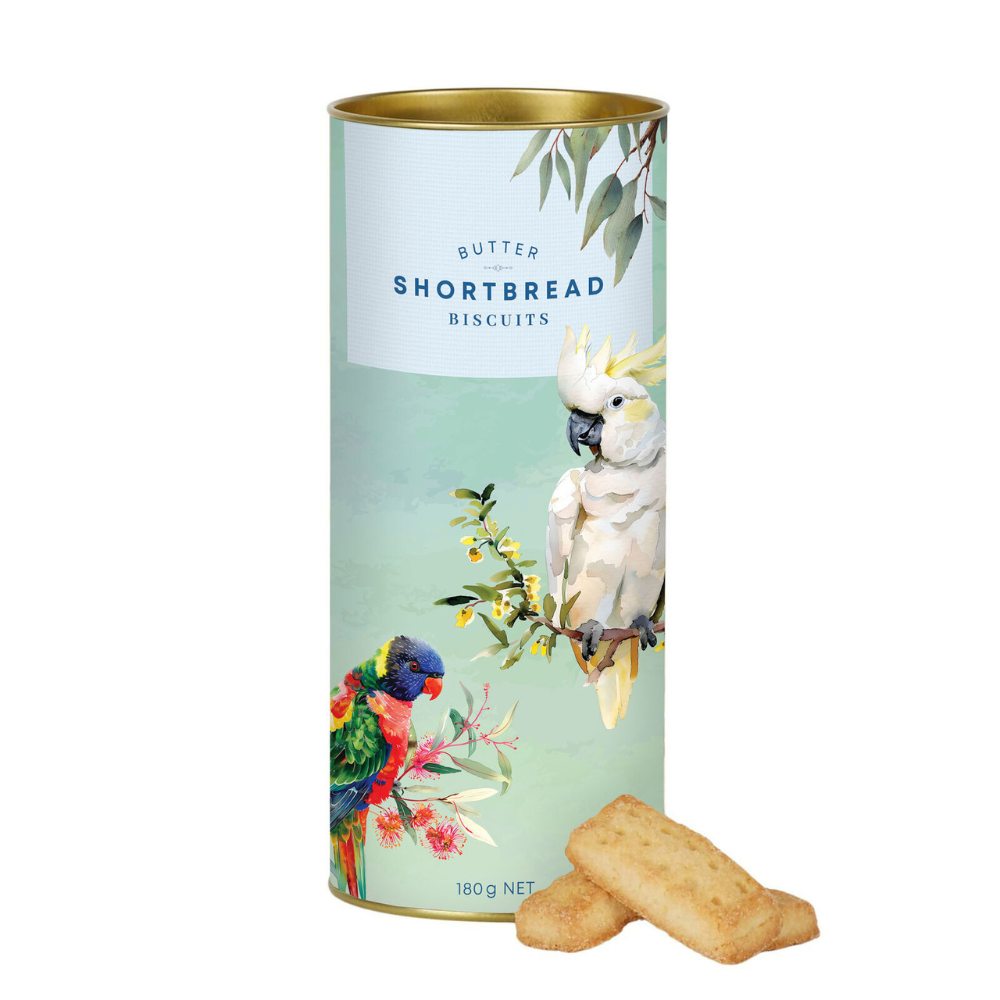 Gourmet Brands VPC Aussie Birds Cockatoo Shortbread Tube | Merchants Homewares