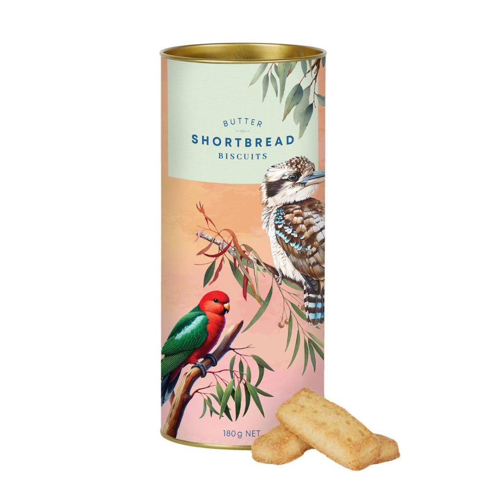 Gourmet Brands VPC Aussie Birds Kookaburra Shortbread Tube | Merchants Homewares
