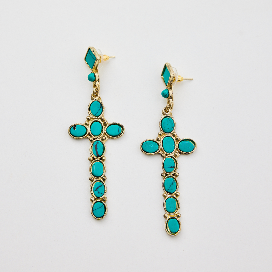 Holiday Cross Earrings Turquoise | Merchants Homewares