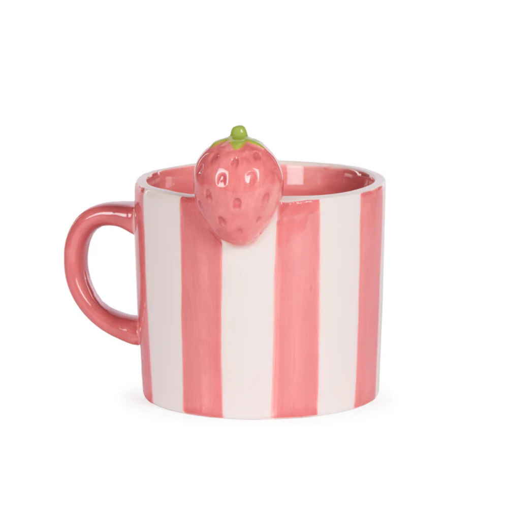 Holly & Ivy Pink Stripe Strawberry Mug | Merchants Homewares