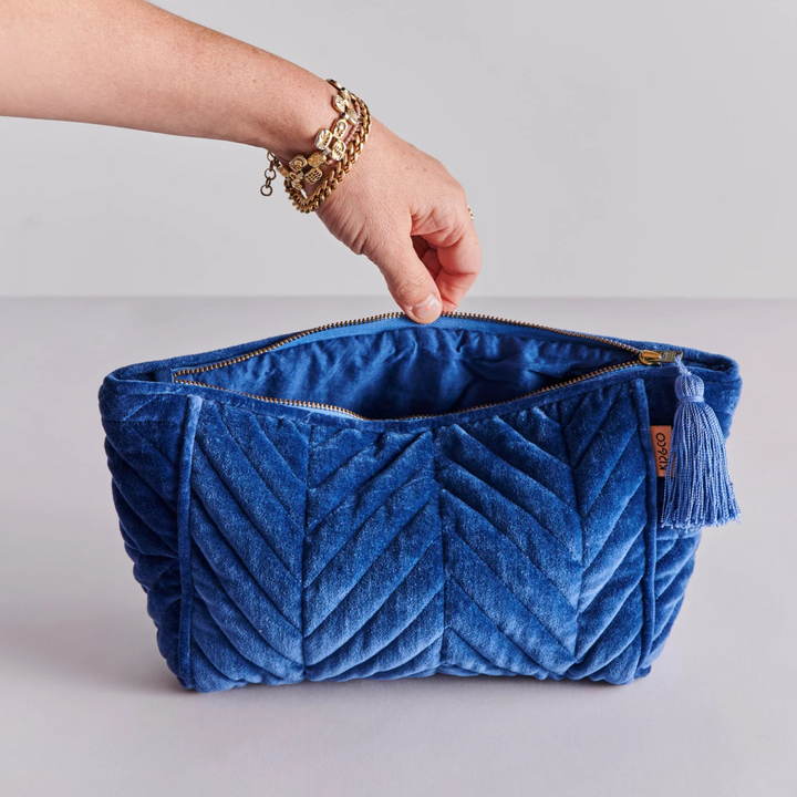 Kip & Co Velvet Toiletry Bag Ocean Dreamer Open | Merchants Homewares
