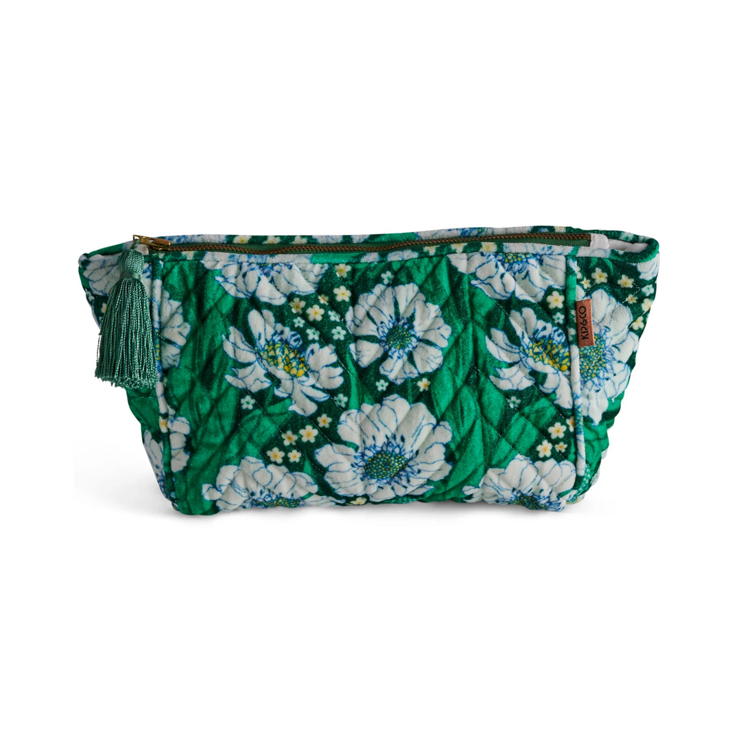 Kip & Co Velvet Toiletry Bags Tumbling Flowers Green | Merchants Homewares