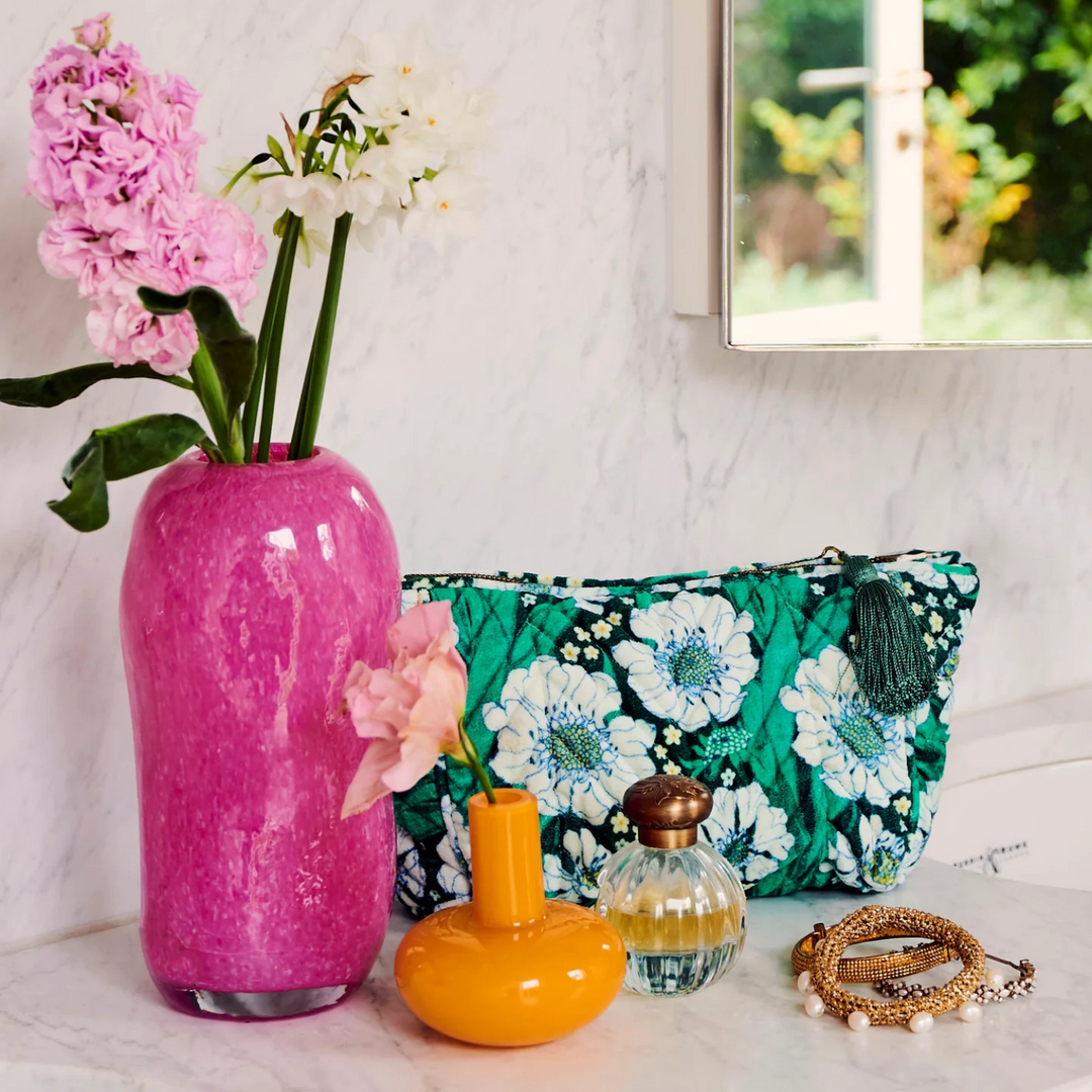 Kip & Co Velvet Toiletry Bags Tumbling Flowers Green Lifestyle | Merchants Homewares