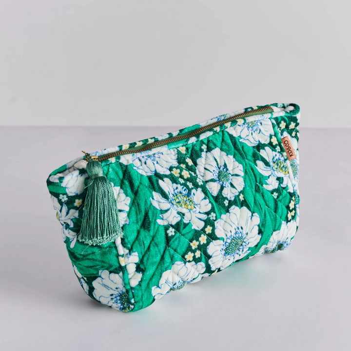 Kip & Co Velvet Toiletry Bags Tumbling Flowers Green | Merchants Homewares