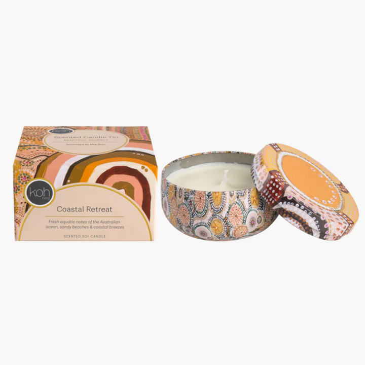 Koh Living Candle Tin Coconut & Finger Lime with Packaging | Merchants Homewares