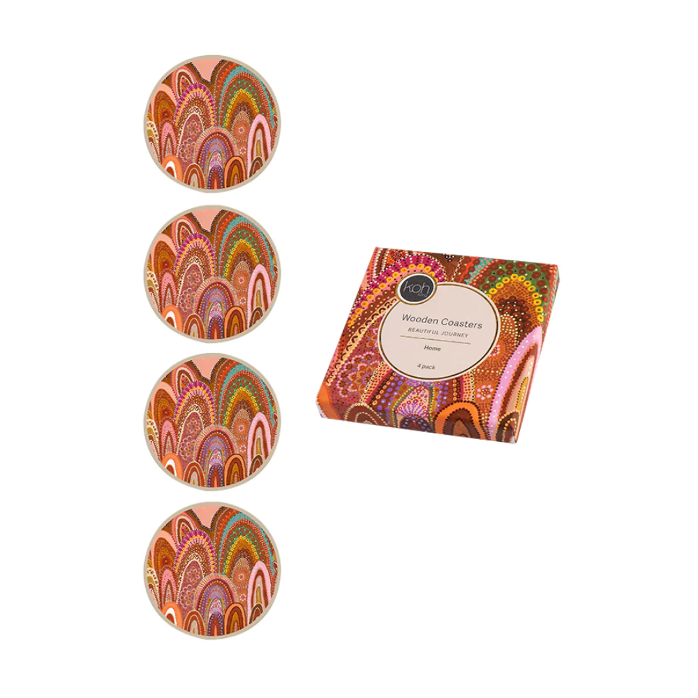 Koh Living Wooden Coaster 4 Pack Home with Packaging | Merchants Homewares