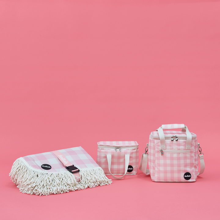 Kollab Holiday Mini Cooler Candy Pink Check Lifestyle | Merchants Homewares