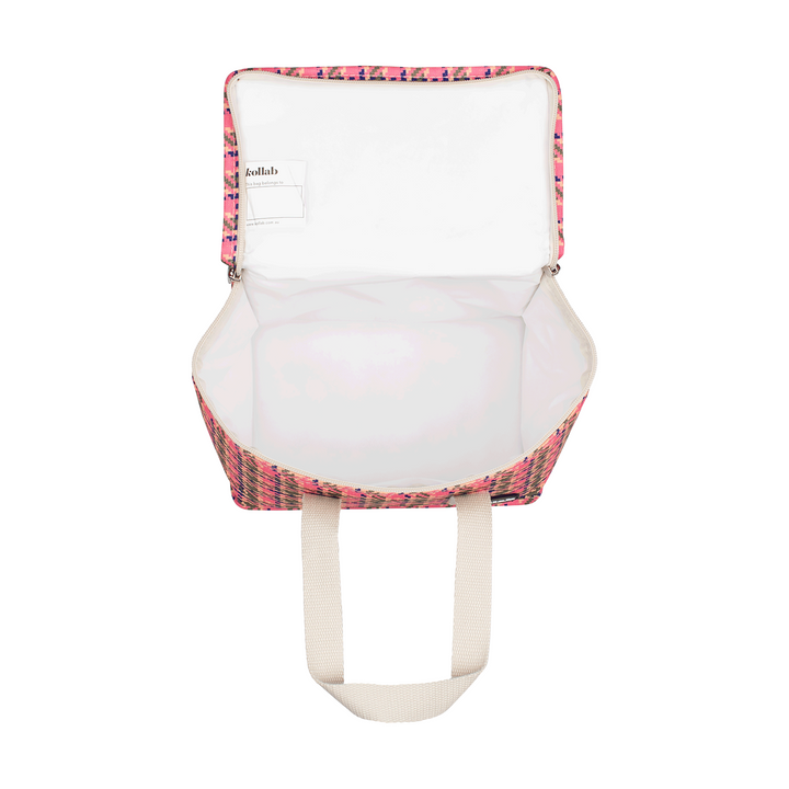 Kollab Holiday Lunch Box Pink Houndstooth Open | Merchants Homewares