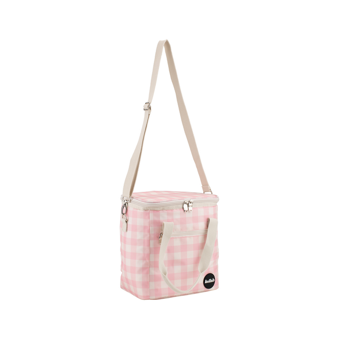 Kollab Holiday Mini Cooler Candy Pink Check With Strap | Merchants Homewares