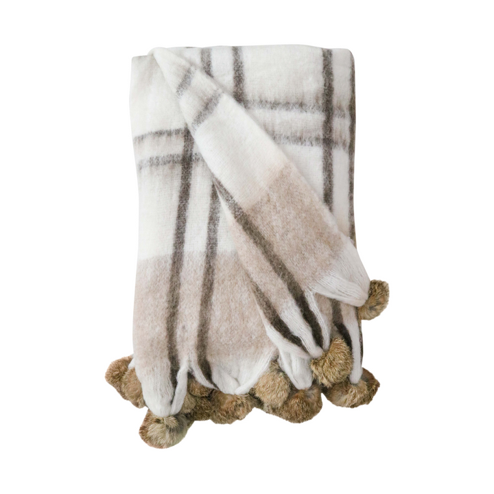 Lavida Tartan Throw Coffee Pom Pom | Merchants Homewares