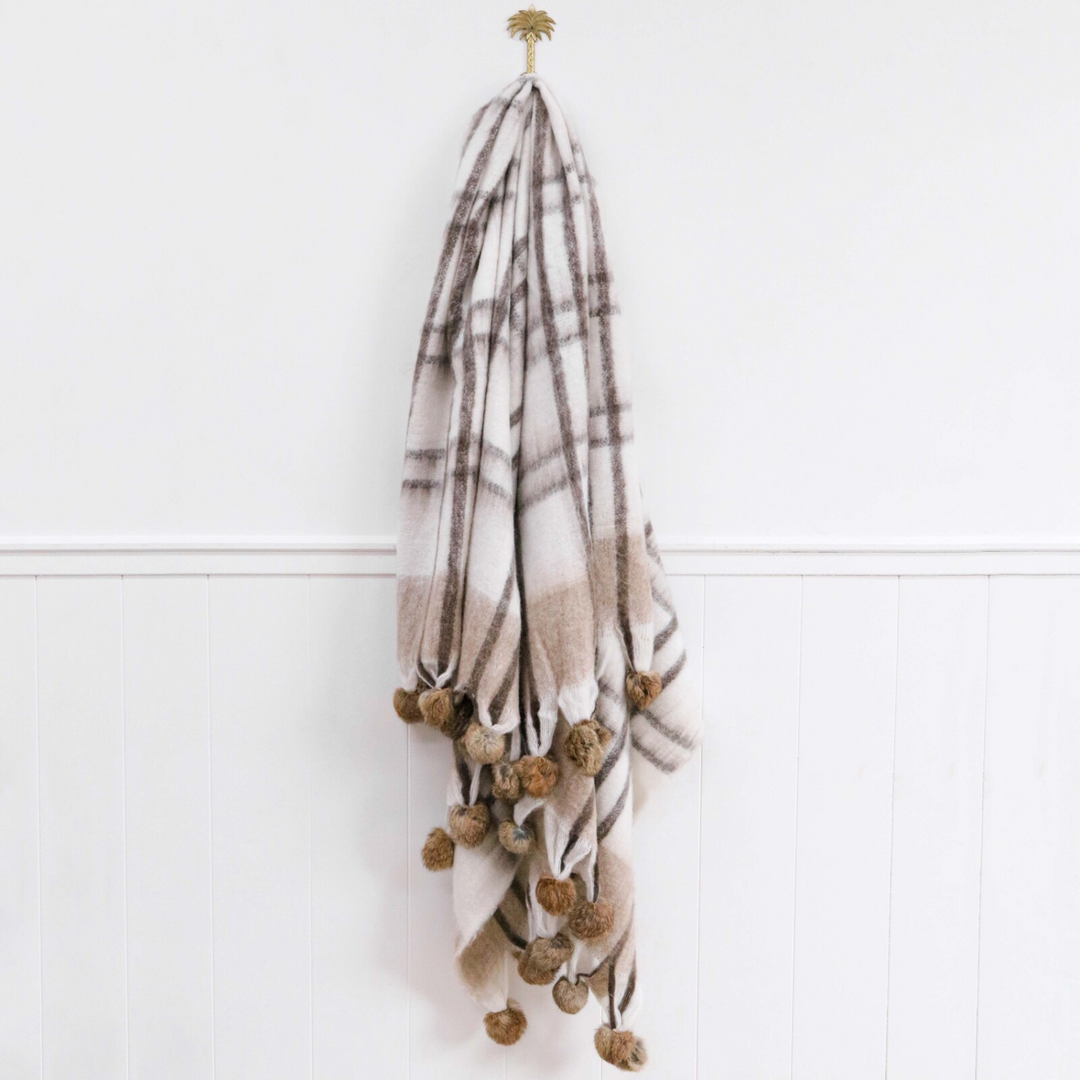 Lavida Tartan Throw Coffee Pom Pom | Merchants Homewares