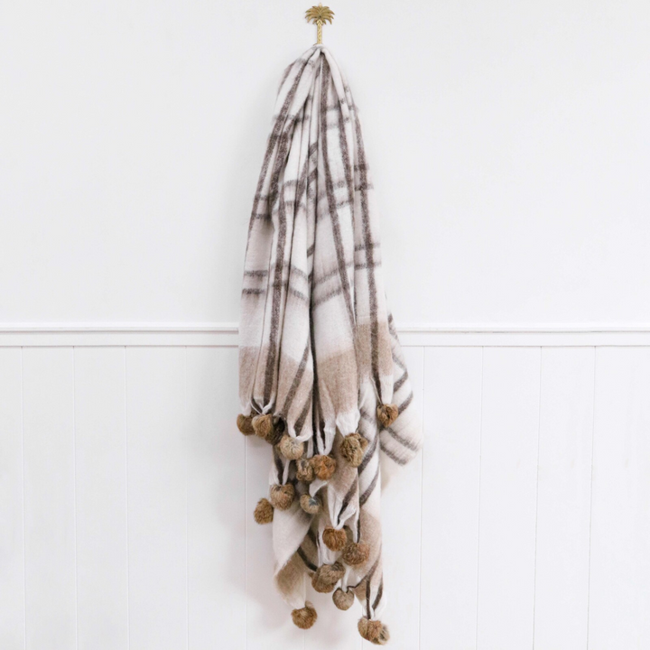 Lavida Tartan Throw Coffee Pom Pom | Merchants Homewares