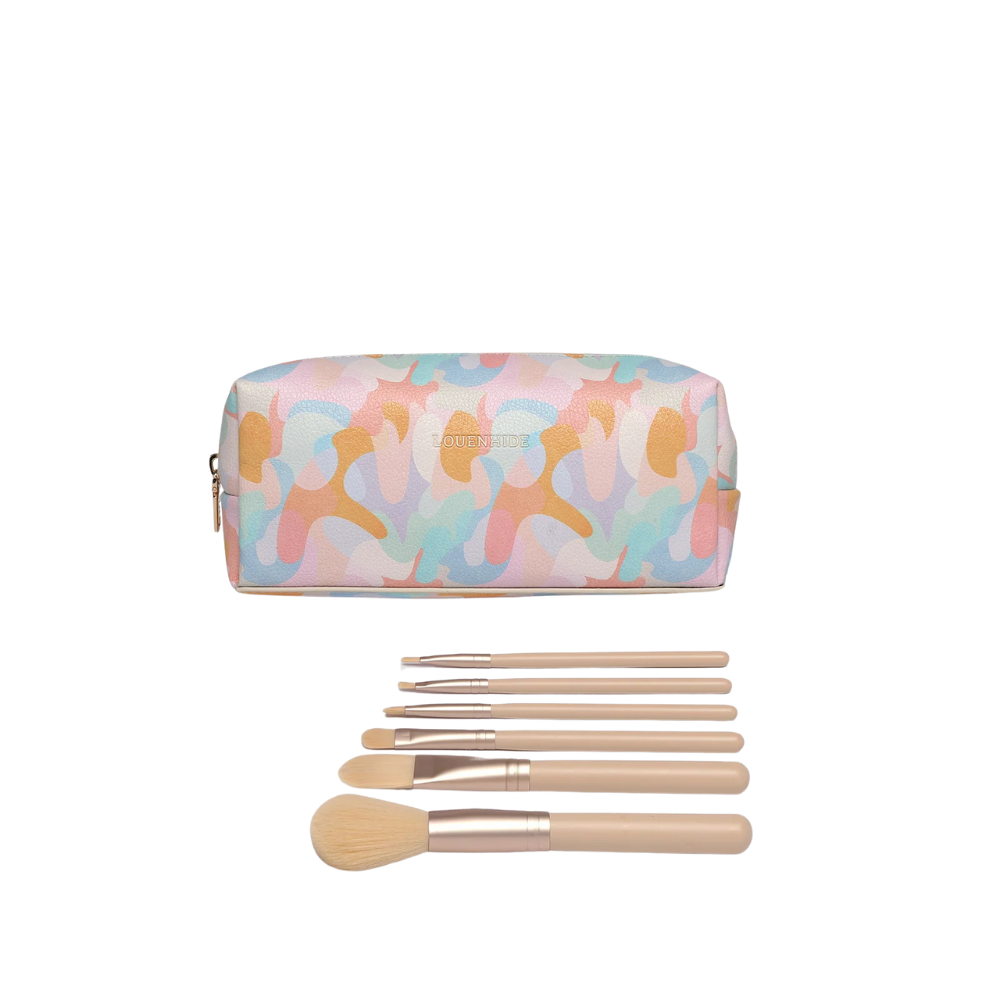 Louenhide Brianna Makeup Bag Mosaic Pastel With Brushes | Merchants Homewares