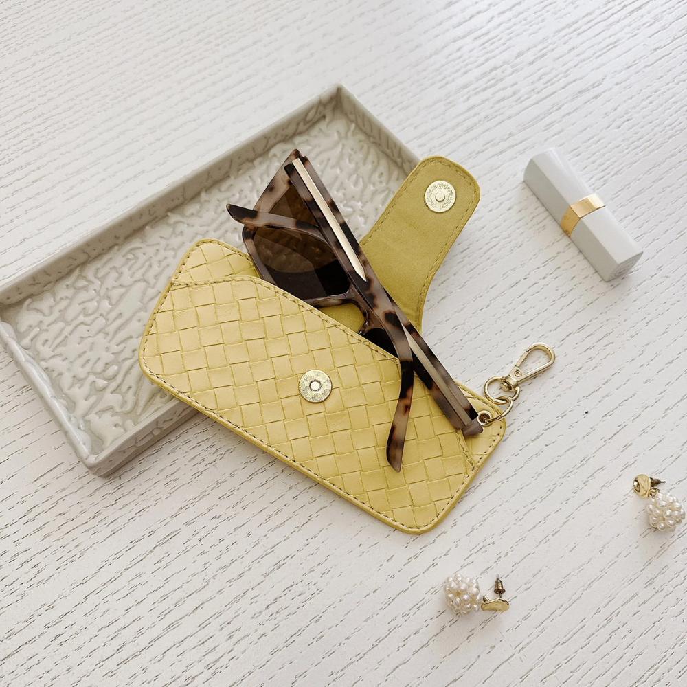 Louenhide Skittle Sunglass Case Woven Butter Yellow Lifestyle | Merchants Homewares