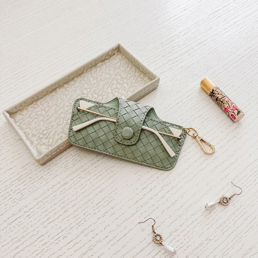 Louenhide Skittle Sunglass Case Woven Sage Green Lifestyle | Merchants Homewares