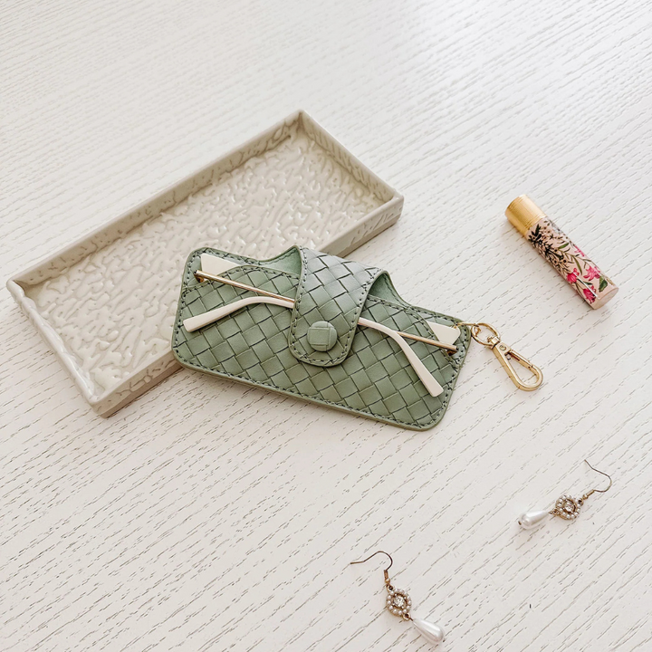 Louenhide Skittle Sunglass Case Woven Sage Green Lifestyle | Merchants Homewares