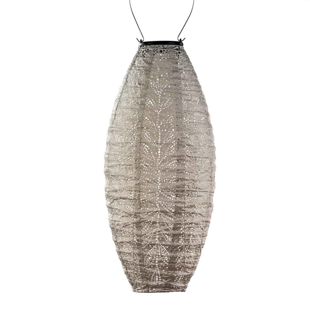Lumiz Folia Long Oval 20cm Light Taupe Solar Lantern | Merchants Homewares