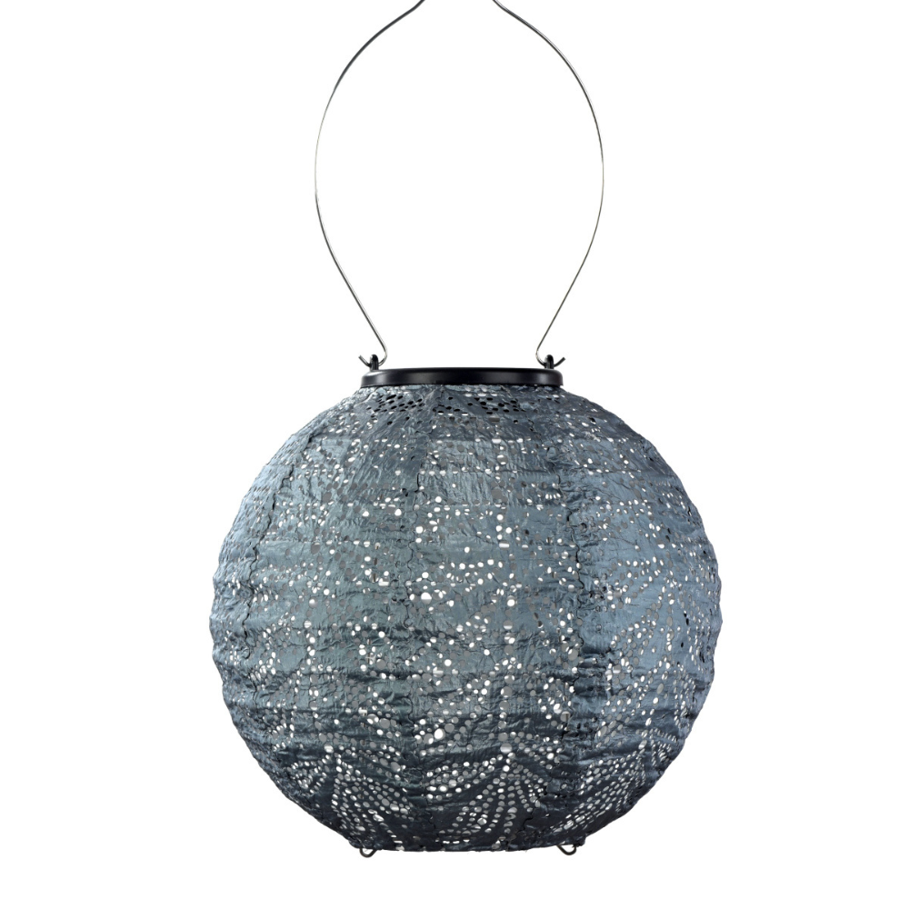 Lumiz Folia Round 20cm Grey Blue Solar Lantern | Merchants Homewares