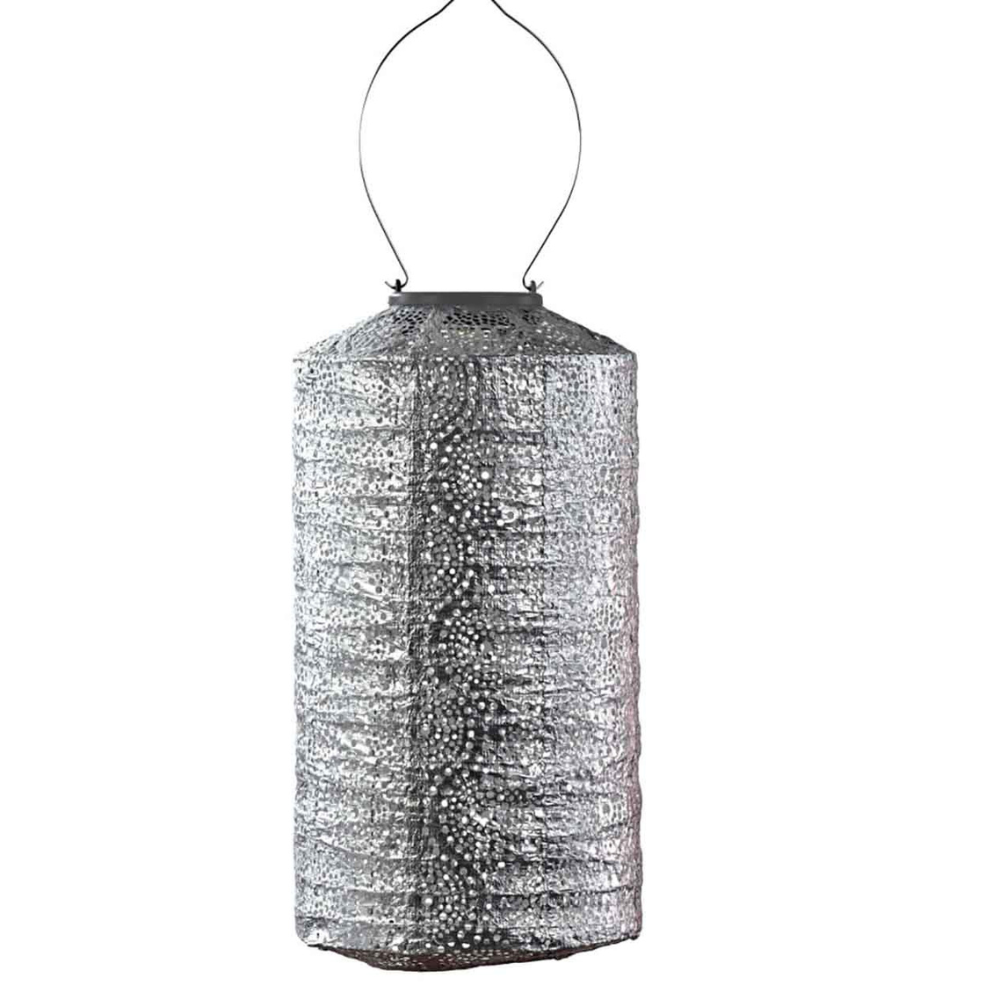 Lumiz Occult Cylinder 18cm Silver Solar Lantern | Merchants Homewares