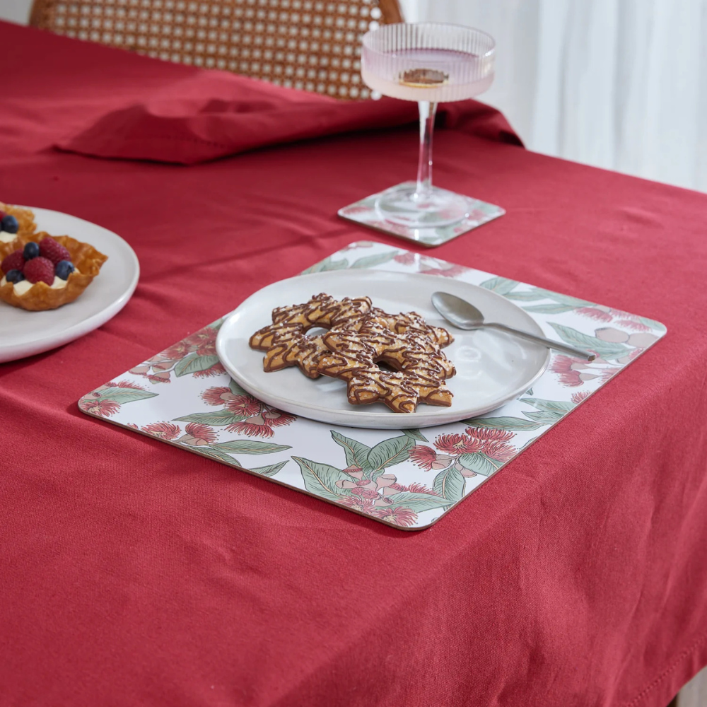 Madras Link Natalie Red Rectangle Placemat Set Of 4 Lifestyle | Merchants Homewares