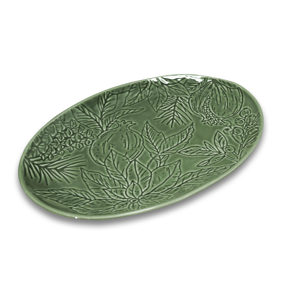 Madras Link Poinsettia Green Engraved Platter | Merchants Homewares