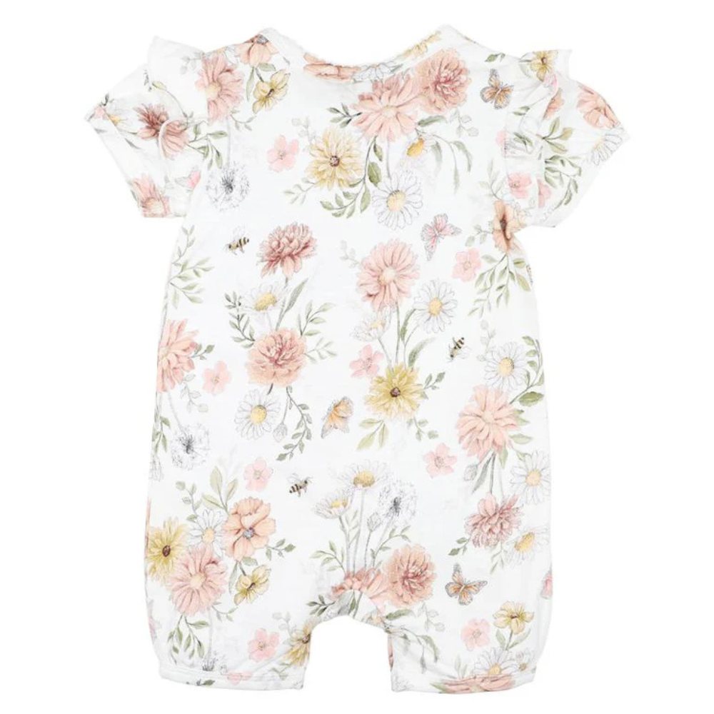 Minihaha Bebe Lara Print Short Sleeve Zip Romper Back | Merchants Homewares