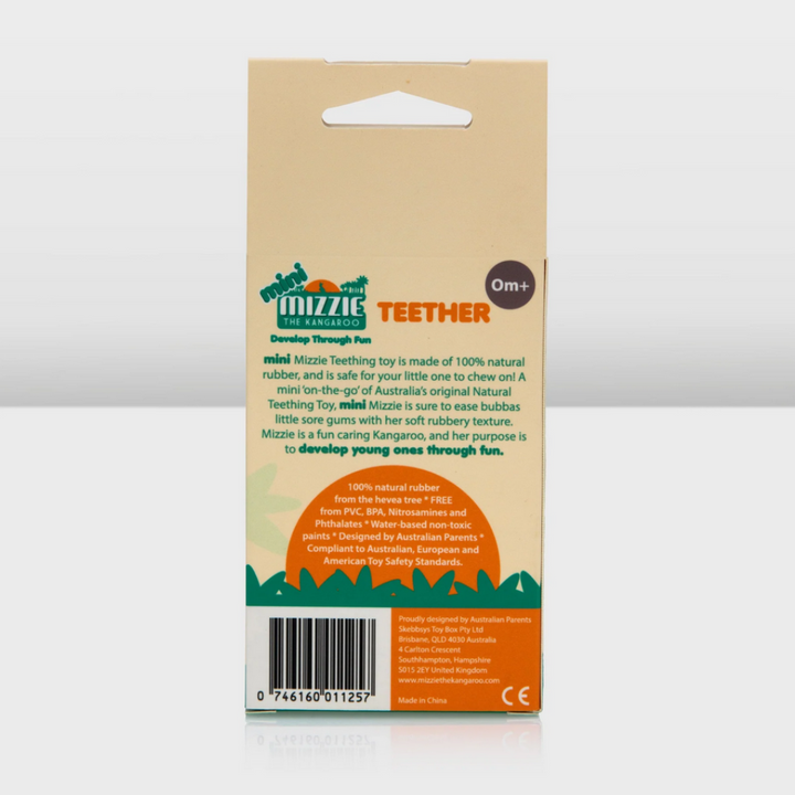 Mizzie The Kangaroo Mini Mizzie Rubber Baby Teether Packaging Back | Merchants Homewares