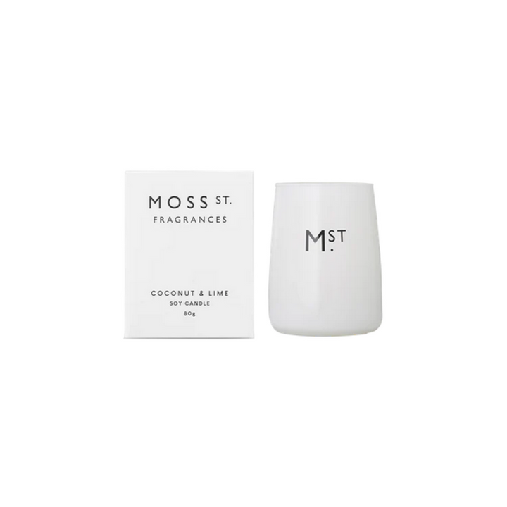 Moss St Candle Coconut & Lime 80g Open & Packaged | Merchants Homewares