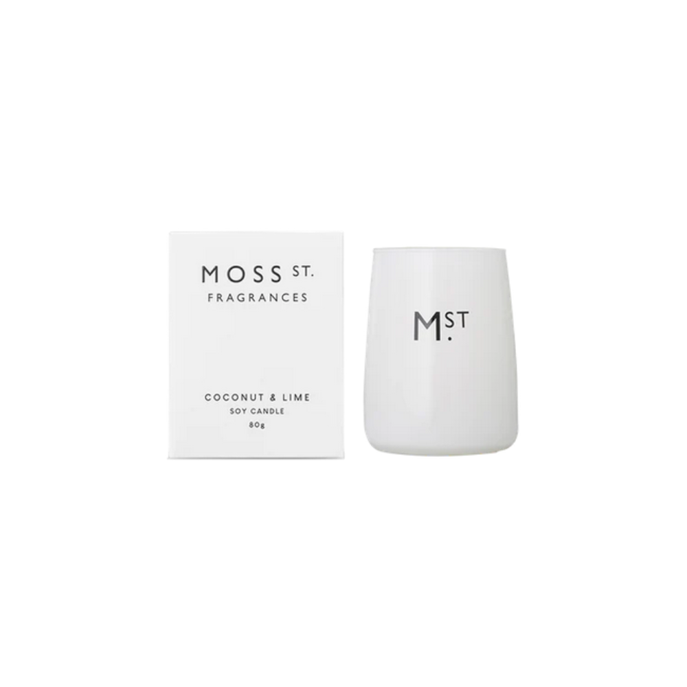 Moss St Candle Coconut & Lime 80g Open & Packaged | Merchants Homewares