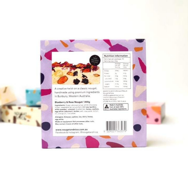 Nougat & Nice Nougat Box 200g Blueberry & Rose | Merchants Homewares