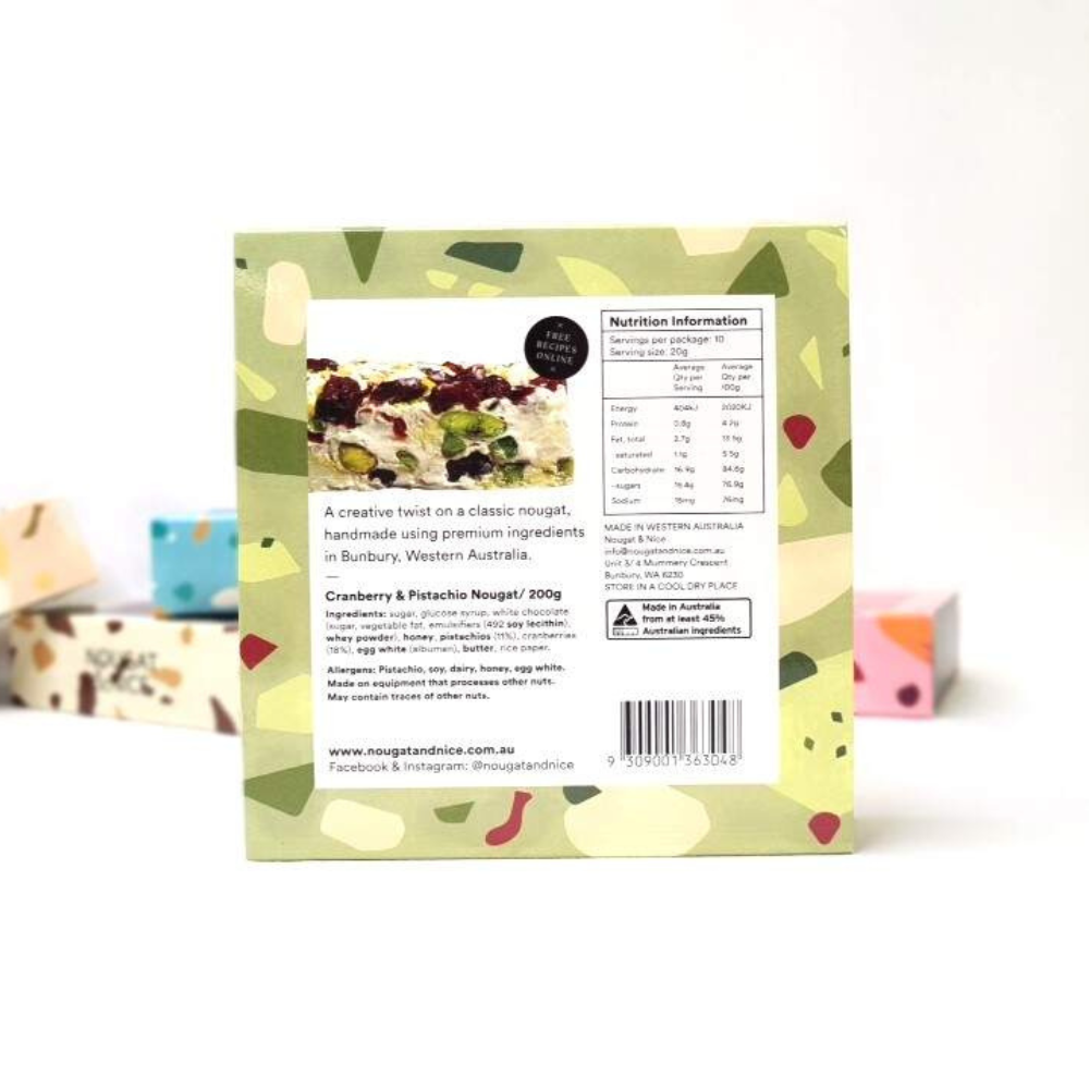 Nougat & Nice Nougat Box 200g Cranberry & Pistachio | Merchants Homewares